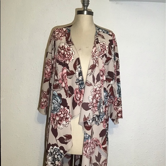Lularoe long floral open front duster/cardigan - Picture 7 of 8